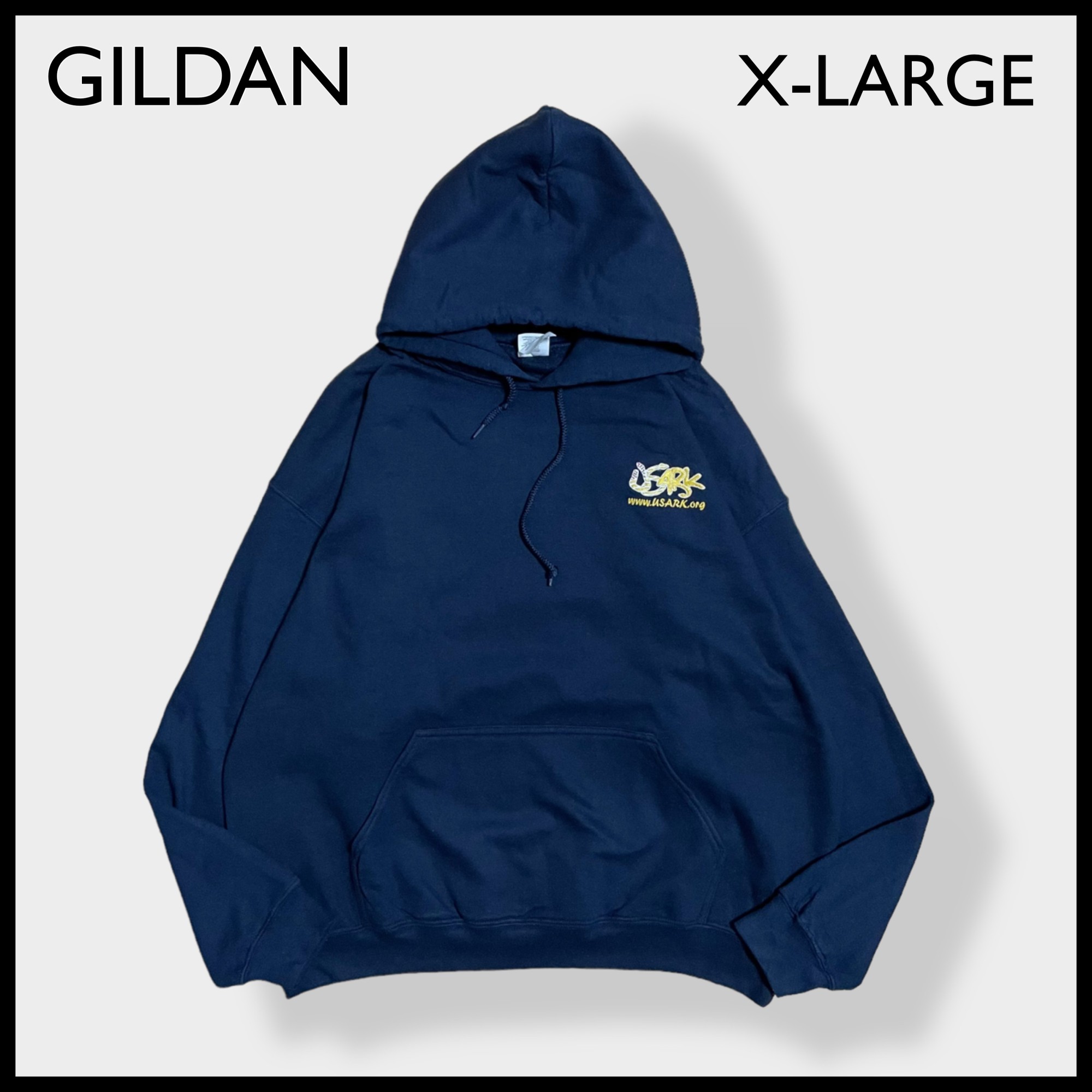 【GILDAN】USARK 刺繍 ロゴ パーカー ワンポイント XL US古着
