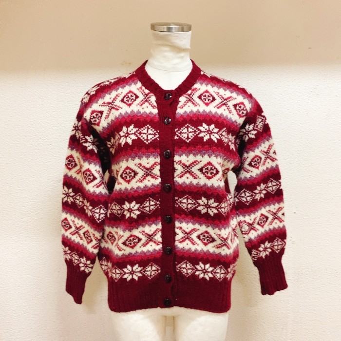 Haakro Knitwear ニットカーディガン　赤　白　ウール　英国製 | Vintage.City 古着屋、古着コーデ情報を発信