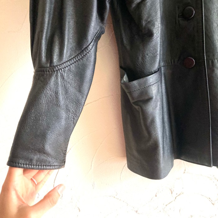 Made in Spain black sheepskin leather jk | Vintage.City 빈티지숍, 빈티지 코디 정보