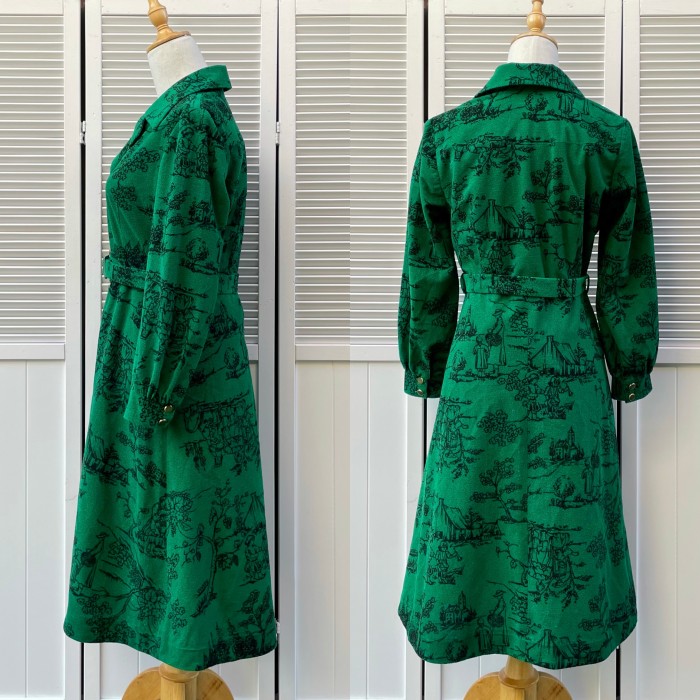 pastoral pattern open collar dress | Vintage.City 古着屋、古着コーデ情報を発信
