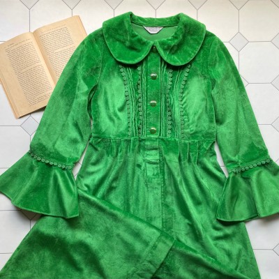 flower lace green velor dress | Vintage.City ヴィンテージ 古着