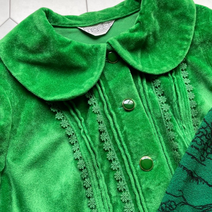flower lace green velor dress | Vintage.City 빈티지숍, 빈티지 코디 정보
