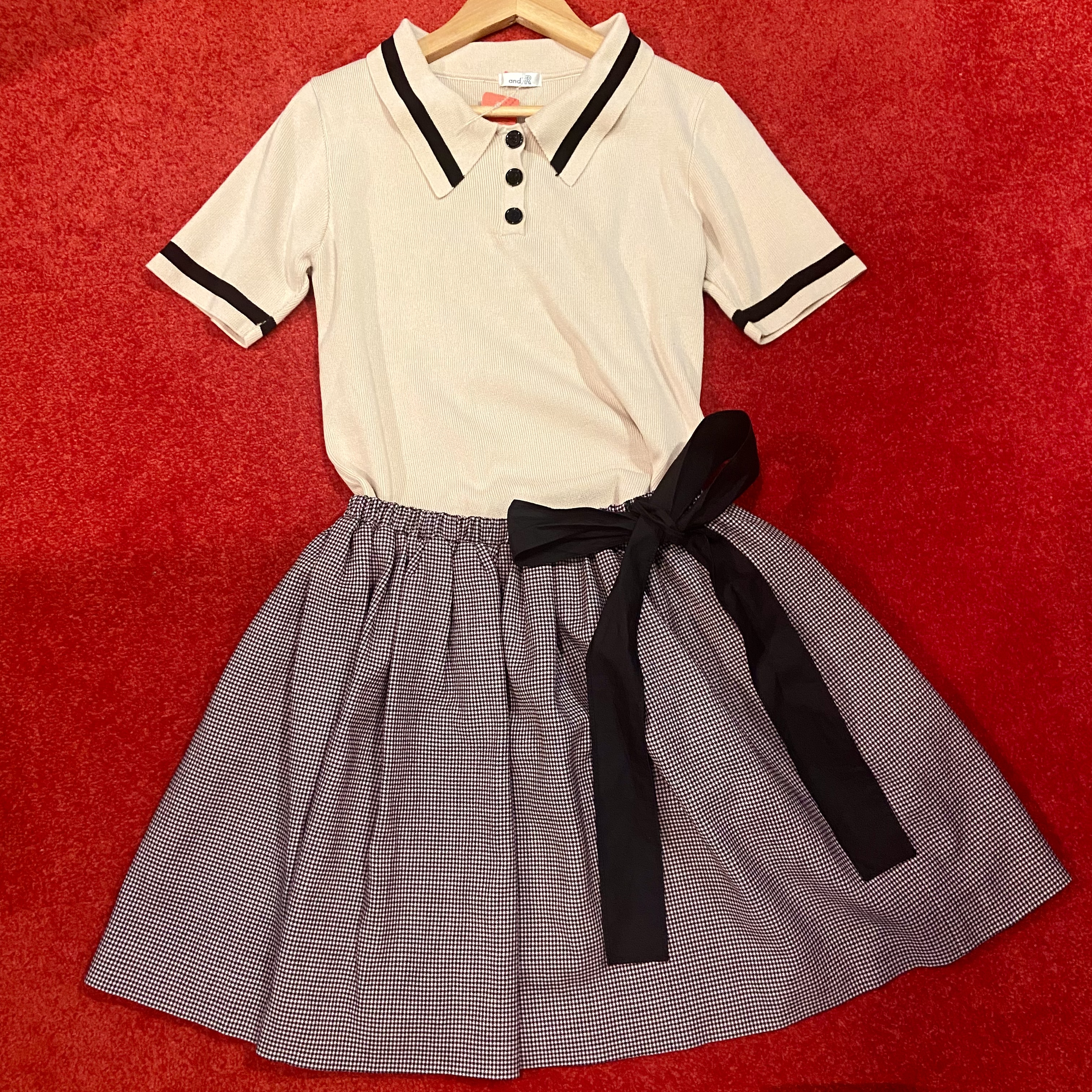 miumiu 千鳥格子リボンギャザーミニスカート | Vintage.City