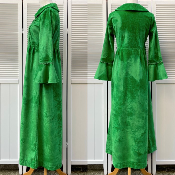 flower lace green velor dress | Vintage.City 빈티지숍, 빈티지 코디 정보