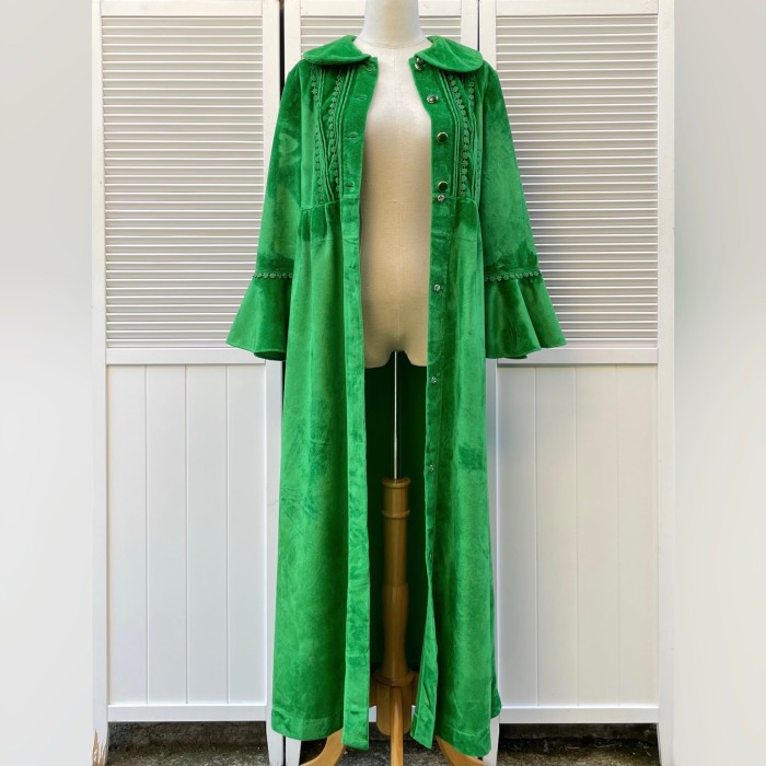 flower lace green velor dress | Vintage.City 古着屋、古着コーデ情報を発信