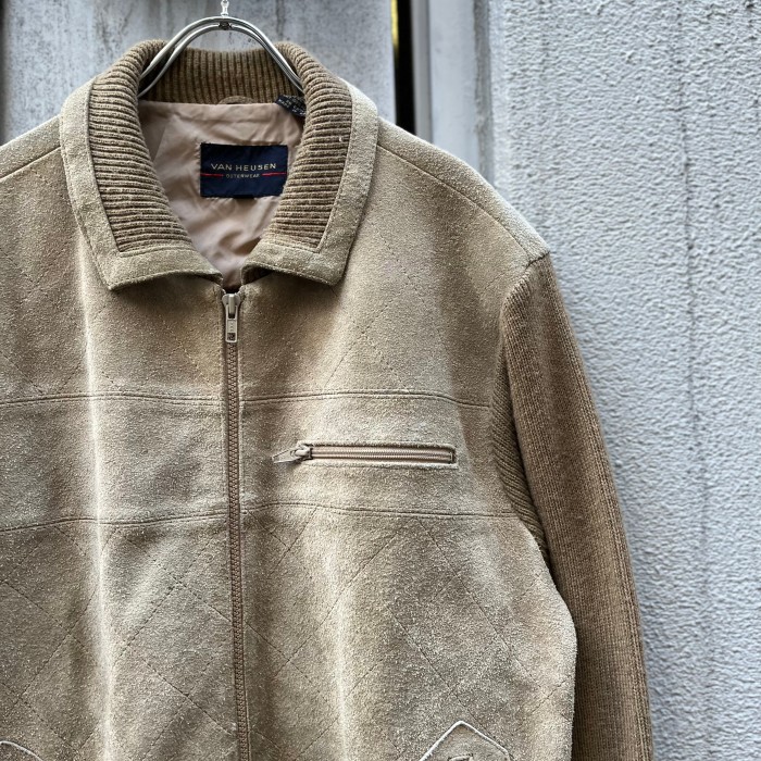 suèdeleather×knitting swiching  jacket | Vintage.City 빈티지숍, 빈티지 코디 정보