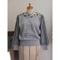 knit sweater ボリューム袖ニットセーター グレー黒 レディースM | Vintage.City ヴィンテージ 古着