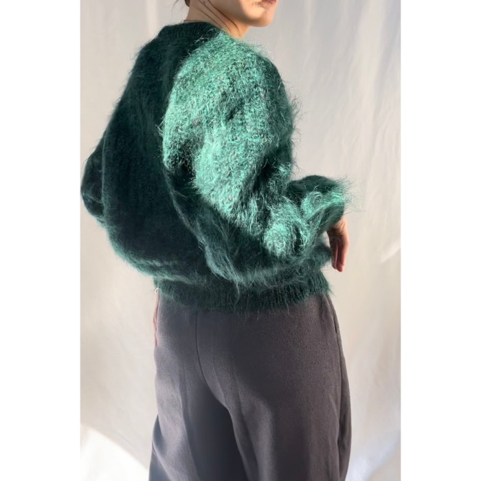 Mohair green knit cardigan | Vintage.City 빈티지숍, 빈티지 코디 정보
