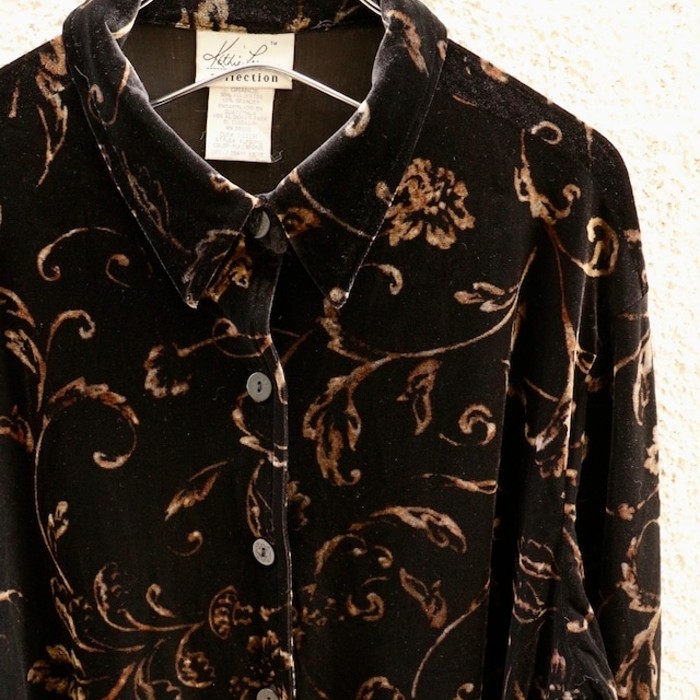 Botanical Pattern Velvet Loose Shirt | Vintage.City 古着屋、古着コーデ情報を発信