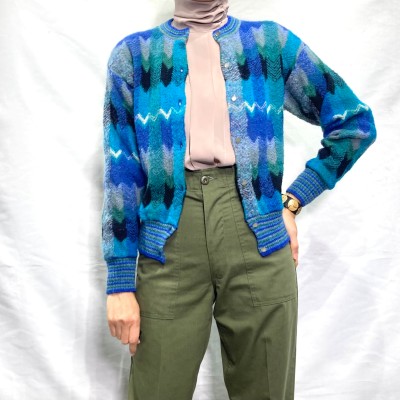 80s vintage mohair mix jacquard cardigan | Vintage.City ヴィンテージ 古着