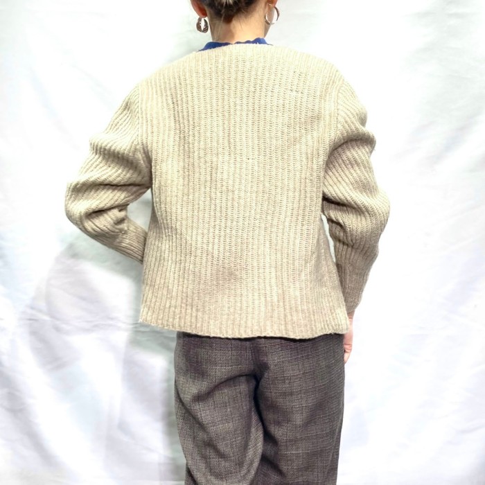 70s beige balloon sleeve knit cardigan | Vintage.City 빈티지숍, 빈티지 코디 정보