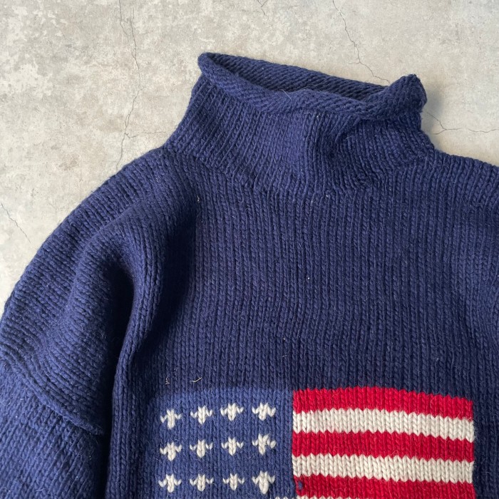 USA flag mock neck ecuador knit sweater | Vintage.City 빈티지숍, 빈티지 코디 정보