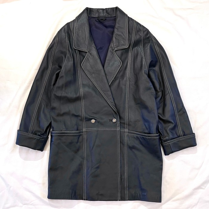 80s vintage leather coatネイビー本革レザーコート | Vintage.City 빈티지숍, 빈티지 코디 정보