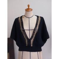 knit tops ビーズ 黒ブラック ニットトップス レディースF | Vintage.City ヴィンテージ 古着