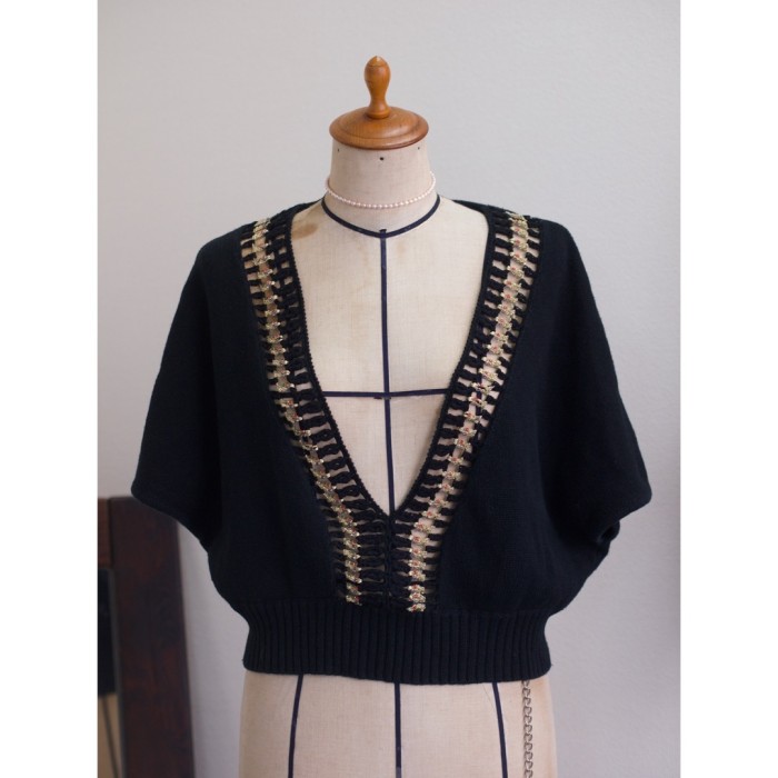 knit tops ビーズ 黒ブラック ニットトップス レディースF | Vintage.City 古着屋、古着コーデ情報を発信