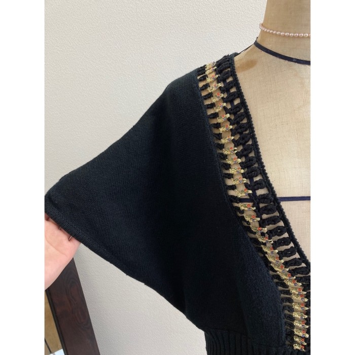 knit tops ビーズ 黒ブラック ニットトップス レディースF | Vintage.City 빈티지숍, 빈티지 코디 정보