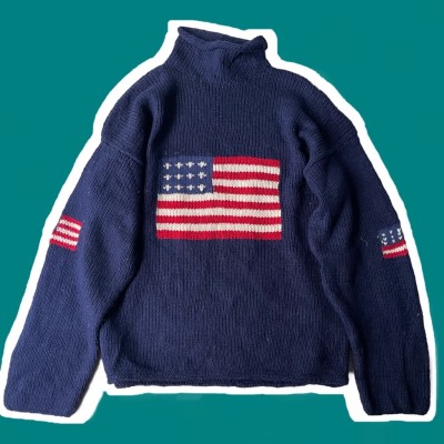 USA flag mock neck ecuador knit sweater | Vintage.City ヴィンテージ 古着