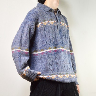 古着 オーバーサイズ アルパカ ニットポロ デザイン ニット セーター | Vintage.City ヴィンテージ 古着