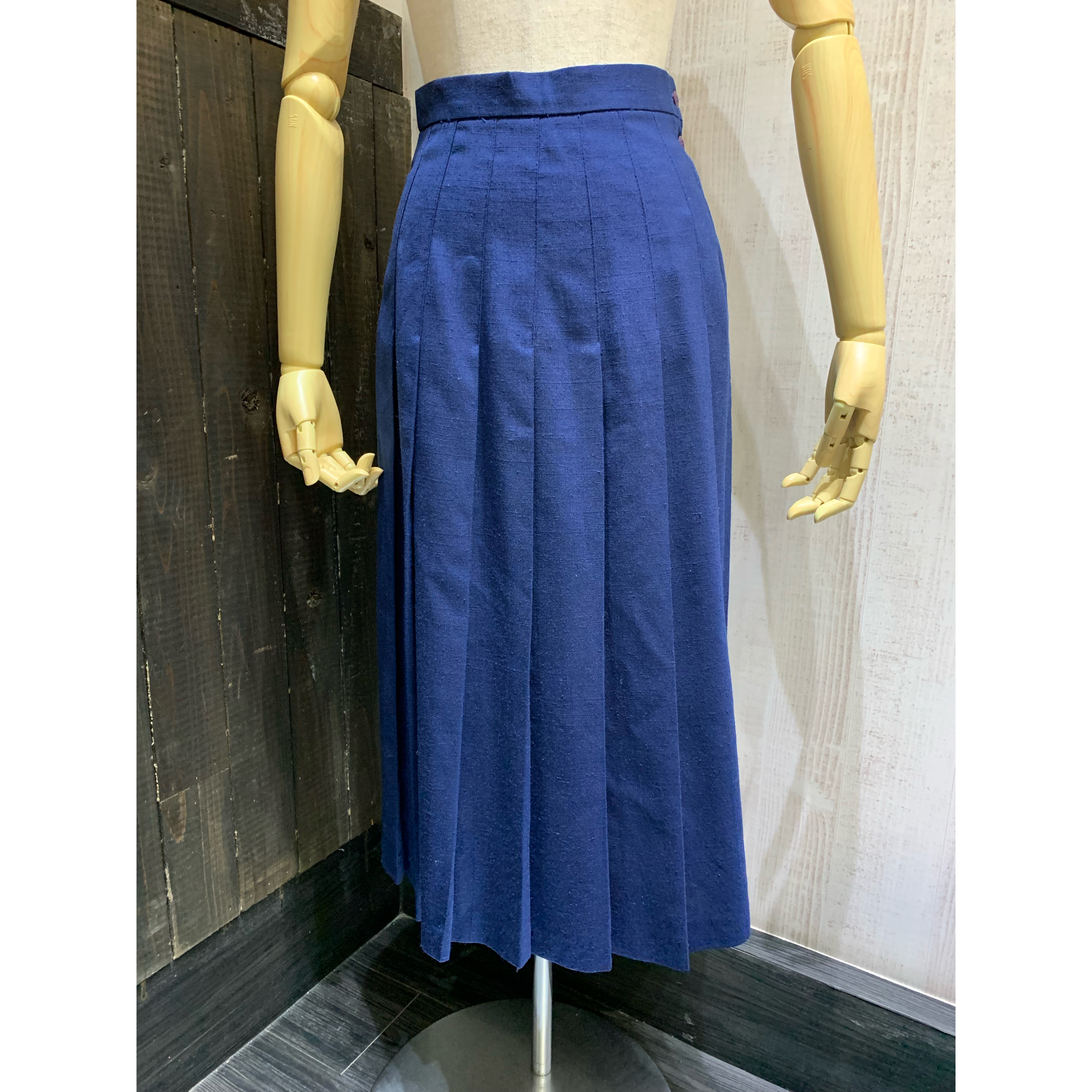 USA製 80s ビンテージ ネイビーブルー プリーツ ロング スカート
