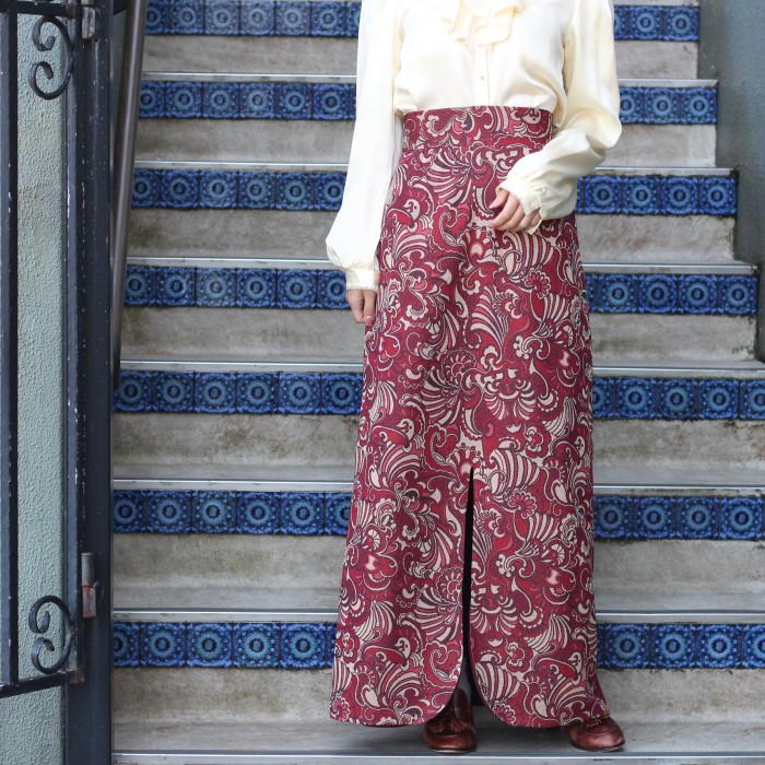 EU VINTAGE ヨーロッパ古着刺繍ジャガードデザインロングスカート