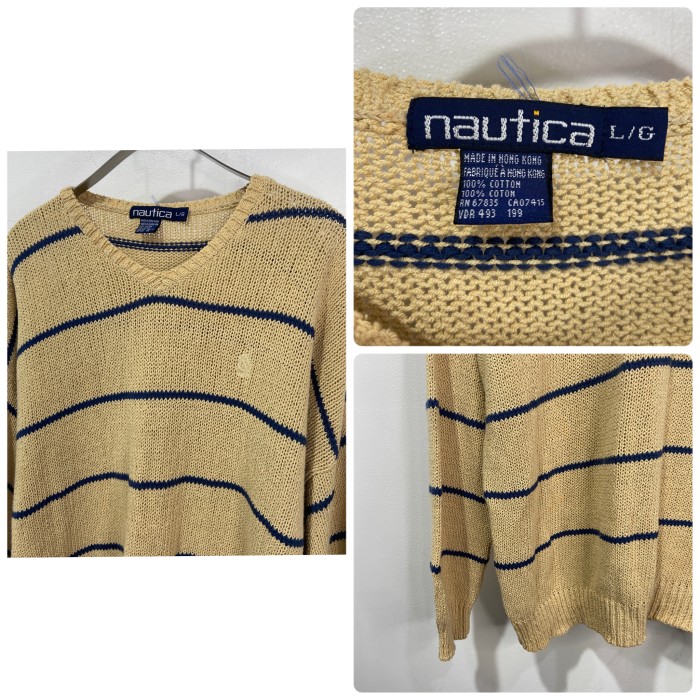 『送料無料』nautica ノーティカ　90s ボーダー柄Vネックサマーセーター | Vintage.City 빈티지숍, 빈티지 코디 정보
