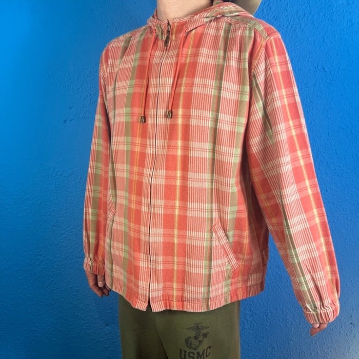 90s Orange and Green Checked Zip-Up Hood | Vintage.City 古着屋、古着コーデ情報を発信