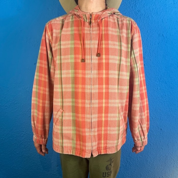 90s Orange and Green Checked Zip-Up Hood | Vintage.City 古着屋、古着コーデ情報を発信