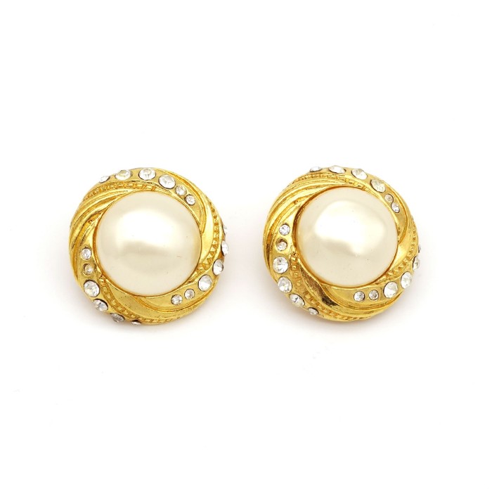 「CHANEL」Fake Pearl × Rhinestone Earrings | Vintage.City 빈티지숍, 빈티지 코디 정보