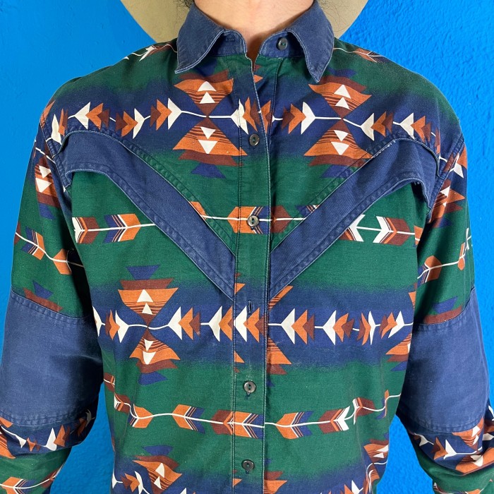 90s Native Pattern Design Cotton Shirt | Vintage.City 빈티지숍, 빈티지 코디 정보