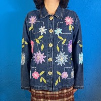 90s Flower Embroidery Denim Jacket | Vintage.City 빈티지숍, 빈티지 코디 정보