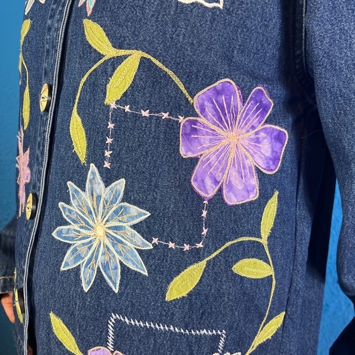 90s Flower Embroidery Denim Jacket | Vintage.City 古着屋、古着コーデ情報を発信