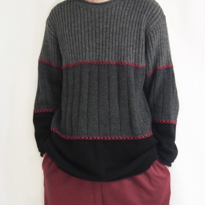red stitch sweater | Vintage.City 빈티지숍, 빈티지 코디 정보