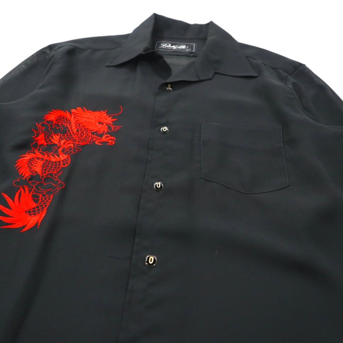 DANDY RIC オープンカラーシャツ L ブラック ポリエステル 刺繍 龍 | Vintage.City 古着屋、古着コーデ情報を発信