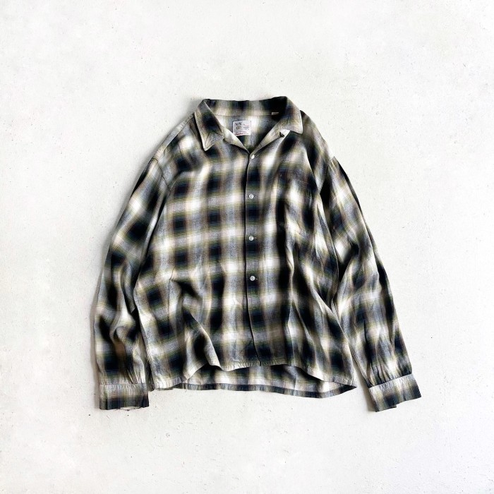 1960s N+N XI EAST Ombre check Rayon Shirt 【XL-17 1/2】 | Vintage.City ヴィンテージ 古着