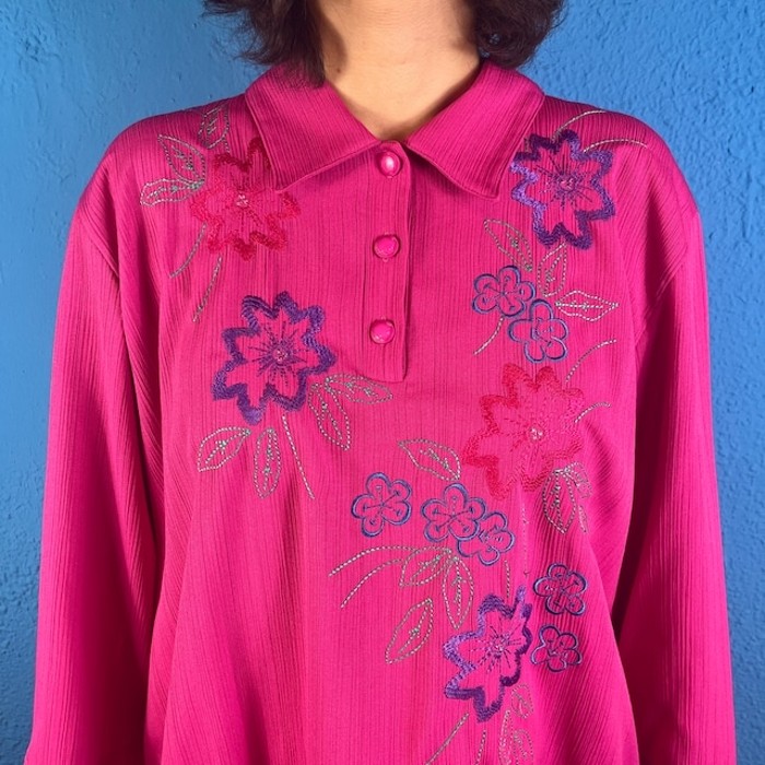 90s Flower Embroidery Pullover Shirt | Vintage.City ヴィンテージ 古着