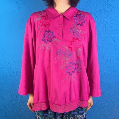 90s Flower Embroidery Pullover Shirt | Vintage.City ヴィンテージ 古着