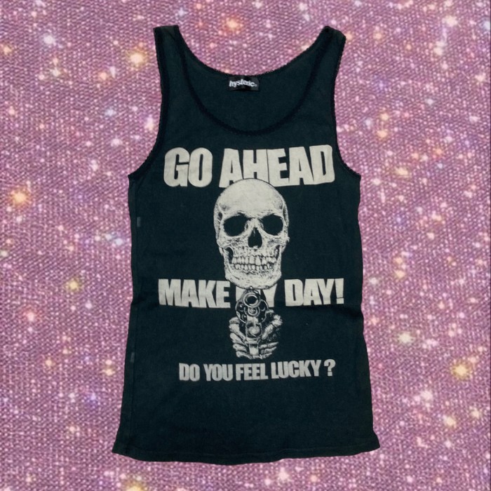 Y2K Old "hysteric by HYSTERIC GLAMOUR"  GO AHEAD MAKE MY DAY！Skull Graphic tanktop | Vintage.City Vintage Shops, Vintage Fashion Trends