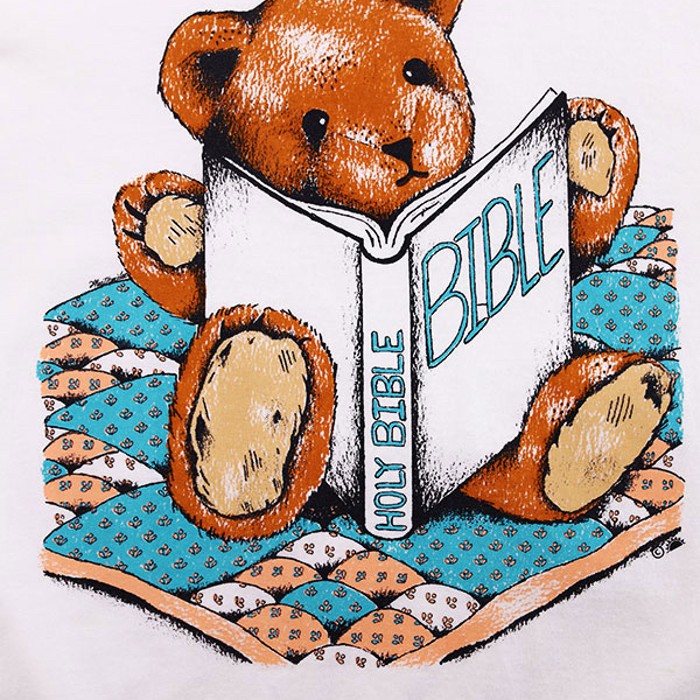90s USA Bear and Bible Cute Graphic T-Shirt Size L | Vintage.City 古着屋、古着コーデ情報を発信