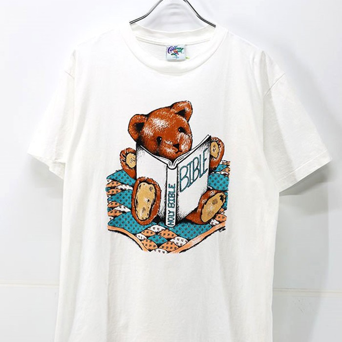90s USA Bear and Bible Cute Graphic T-Shirt Size L | Vintage.City 빈티지숍, 빈티지 코디 정보