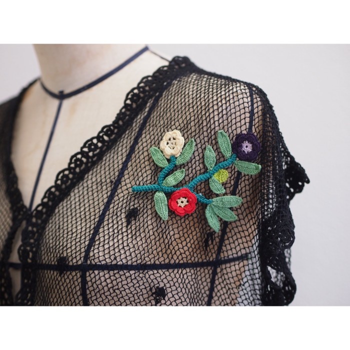 #261 flower embroidery cardigan 花刺繍カーディガン　シアー　レディースM 古着 | Vintage.City 빈티지숍, 빈티지 코디 정보