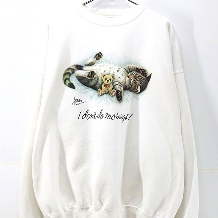 90s USA I dont do morning Kitty Graphic Sweat Size 2XL | Vintage.City 古着屋、古着コーデ情報を発信