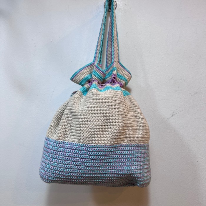 Hand knit 巾着 bag pink blue mix | Vintage.City 古着屋、古着コーデ情報を発信