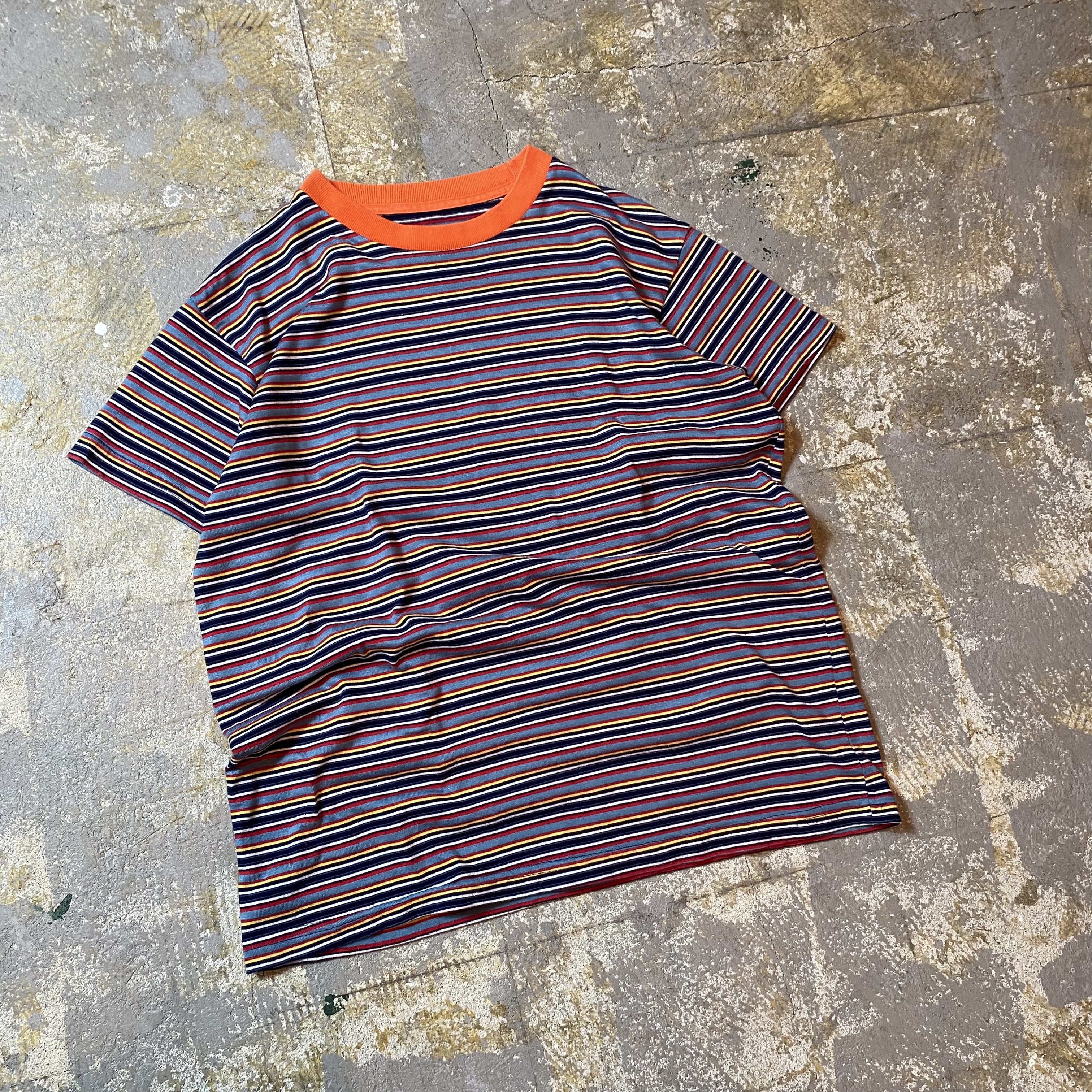 90s- ボーダーtシャツ M相当 オレンジ×ライトブルー | Vintage.City