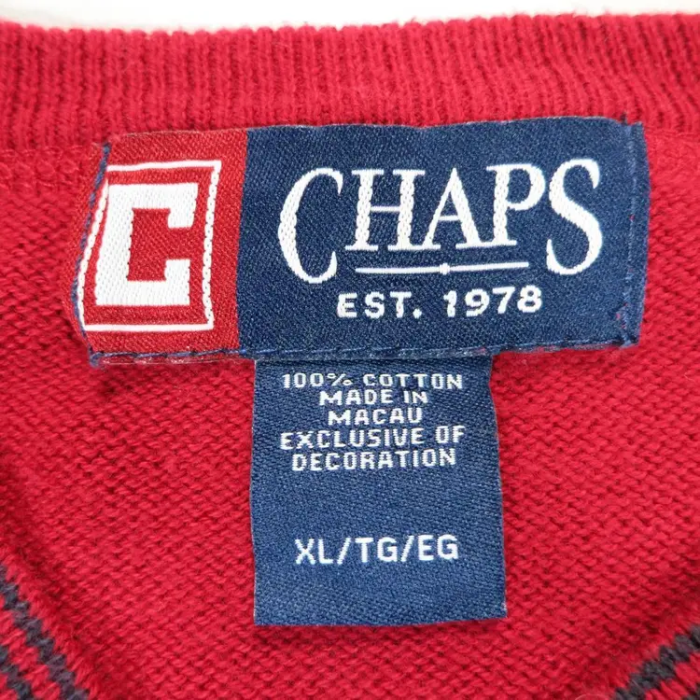チャップス チルデンニット レッド XL Vネック 刺繍ロゴ マカオ製 赤 長袖 | Vintage.City ヴィンテージ 古着