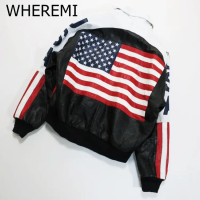 WHEREMI レザージャケット 羊革 XL レッド ブラック ホワイト 星条旗 | Vintage.City ヴィンテージ 古着