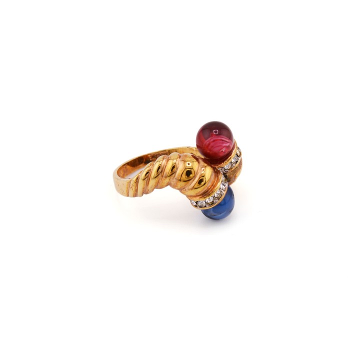 Vintage Gold Tone × Glass × Rhinestone Design Ring | Vintage.City 빈티지숍, 빈티지 코디 정보