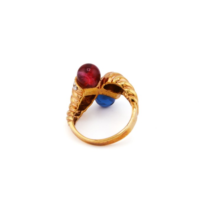 Vintage Gold Tone × Glass × Rhinestone Design Ring | Vintage.City 古着屋、古着コーデ情報を発信