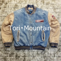 Tori・Mountain スタジャン M ブルー ベージュ MA-1 ワッペン | Vintage.City ヴィンテージ 古着