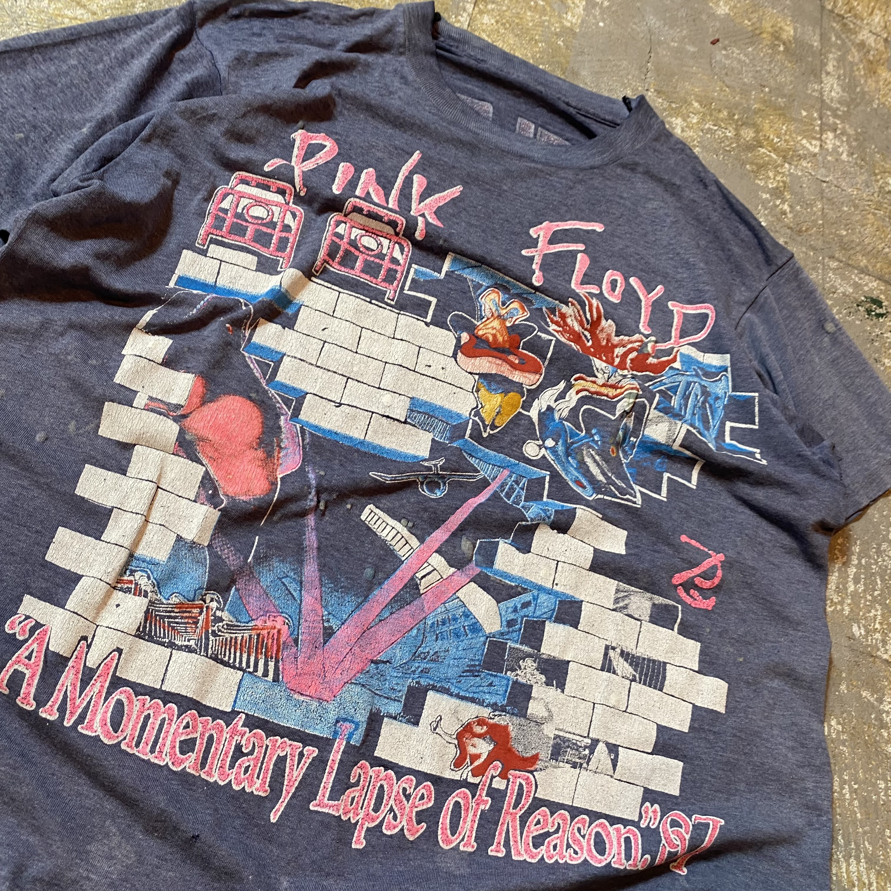 80s pinkfloyd ピンクフロイド バンドtシャツ USA製 ネイビー L相当