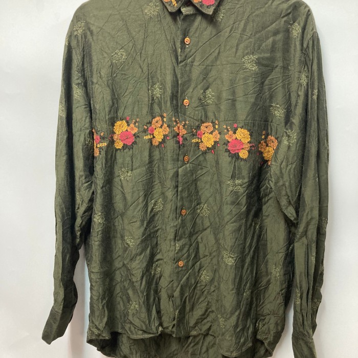 イタリー製90’s Nara CAMICE刺繍デザイン長袖シャツ　L | Vintage.City 古着屋、古着コーデ情報を発信